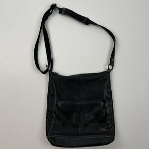 The Sak Leather Crossbody Bag Black Boho Messenger Peace Print Lining